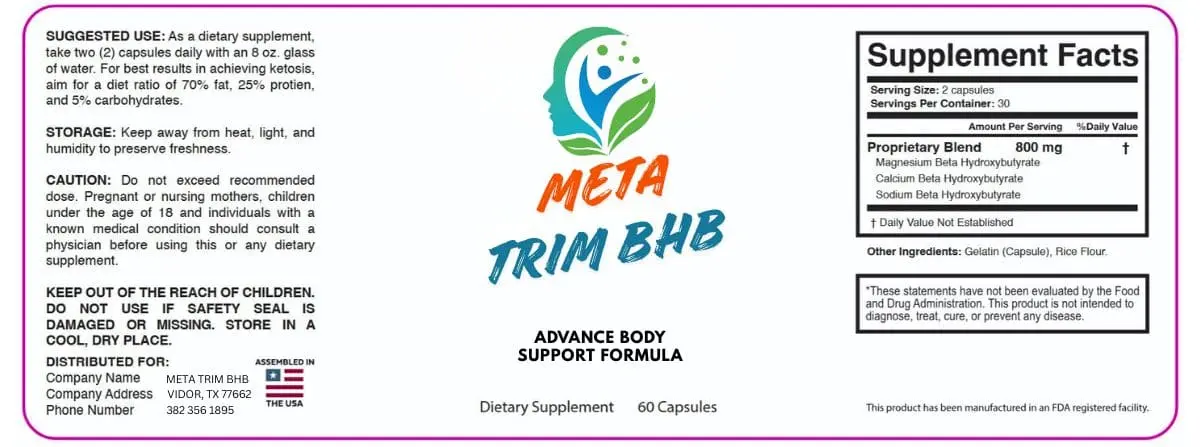 Meta Trim BHB official bottle label keto weight loss supplement USA